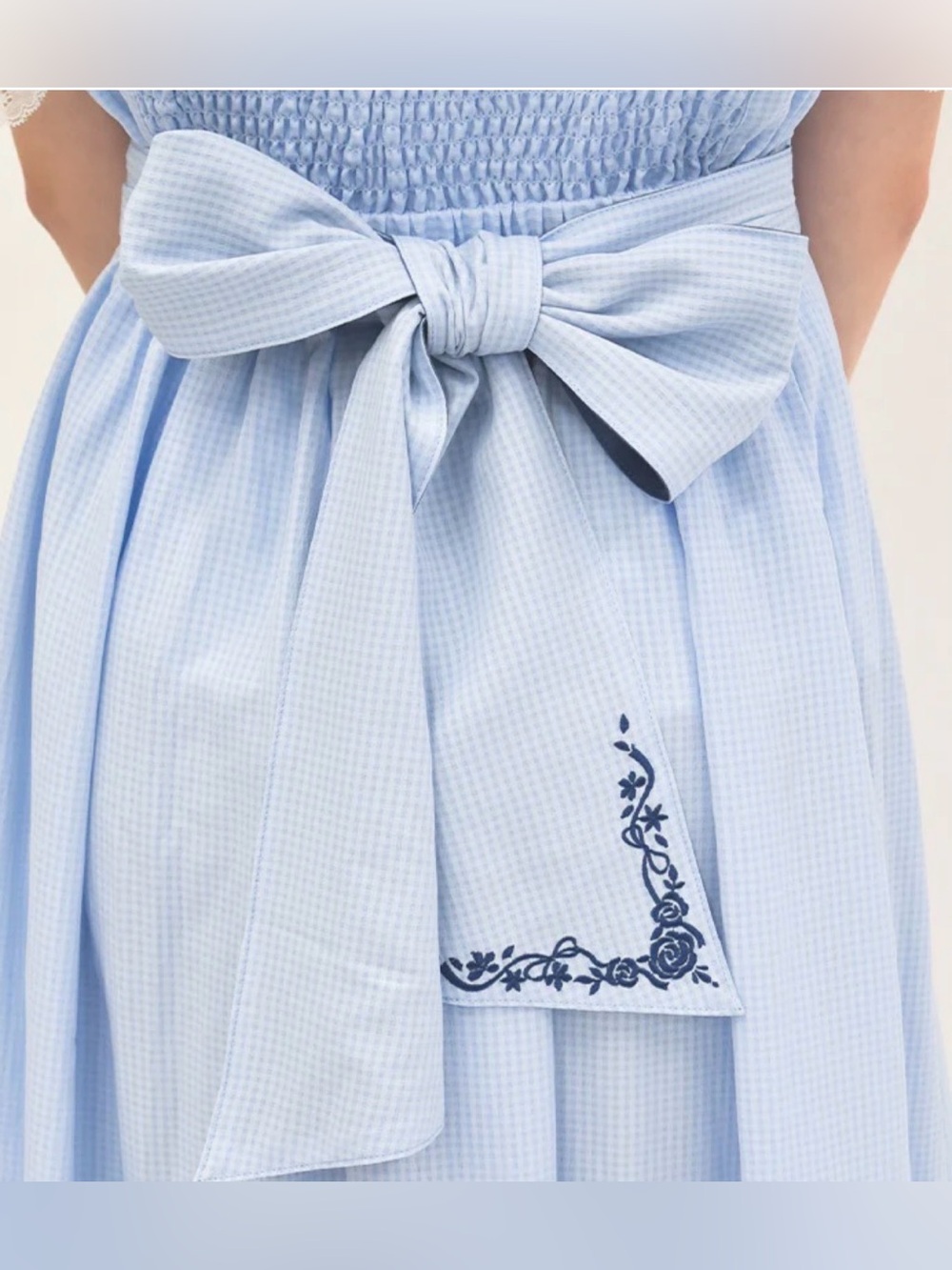 NWT Axes Femme Rose Embroidery Gather Frill JSK Dress in Saxe Blue - Picture 5 of 8